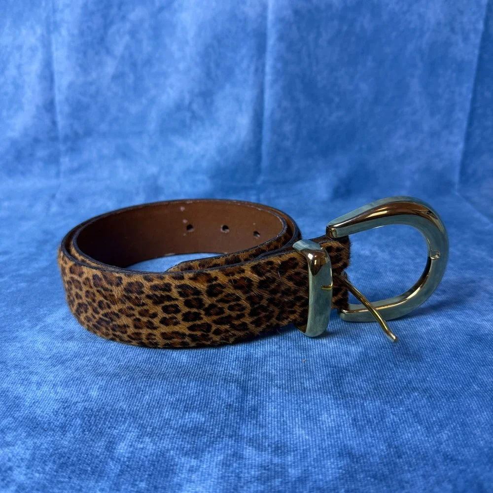 Genuine Leather Leopard Print Haircalf Belt Small USA Animal Print Western 35